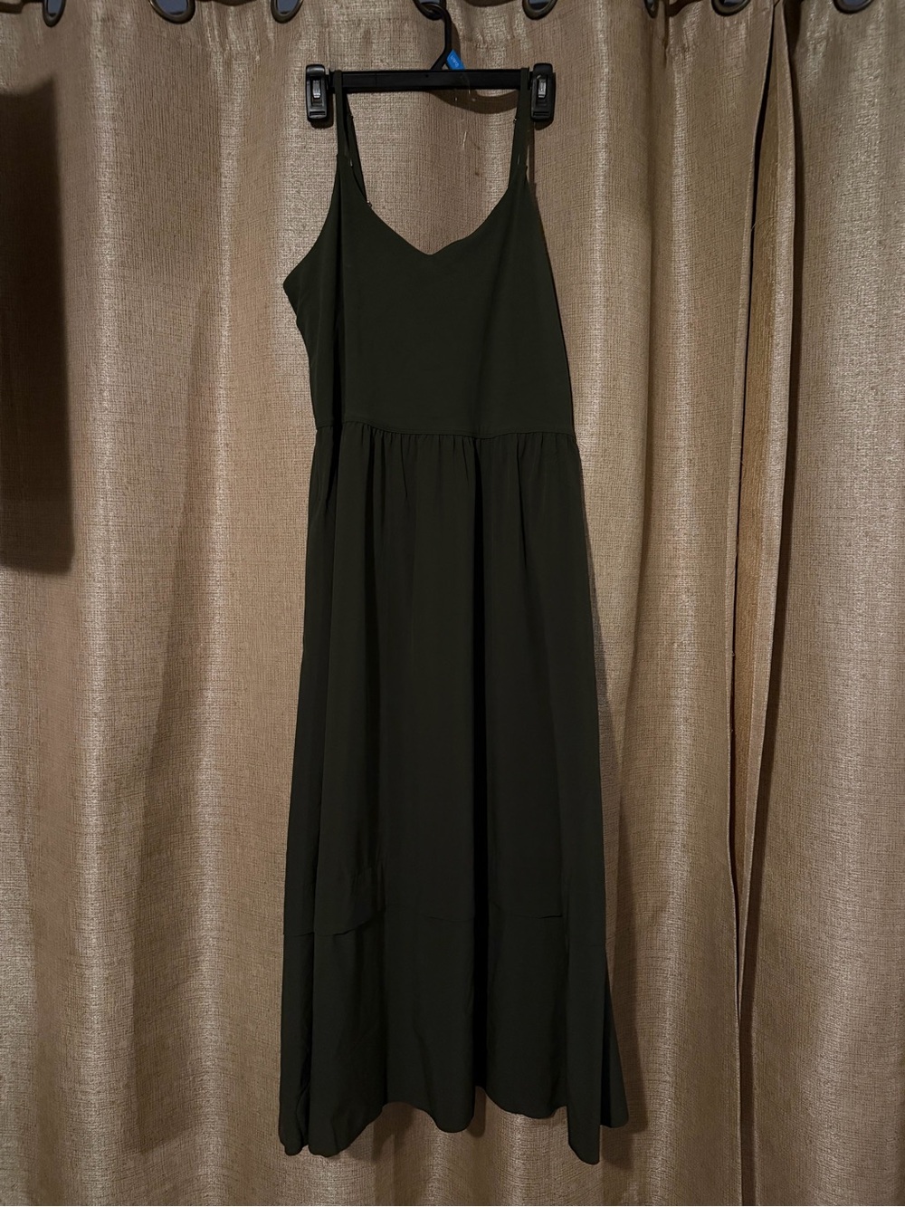 Athleta Dark Olive Green Spaghetti Strap Maxi Dress